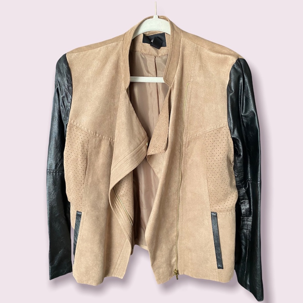 Tan & black faux suede/leather jacket